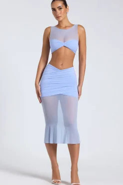 Oh Polly Skirts & Skorts | Co-Ords^Sheer Panelled Draped Midaxi Skirt in Periwinkle Blue PeriwinkleBlue