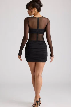 Oh Polly Night Out | Mesh Dresses^Sheer Panelled Long Sleeve Mini Dress in Black