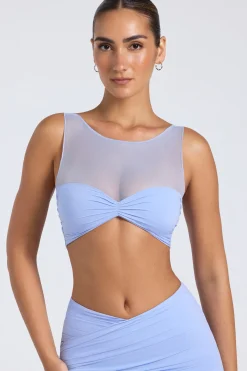 Oh Polly Co-Ords | Tops^Sheer Panelled Ruched Crop Top in Periwinkle Blue PeriwinkleBlue