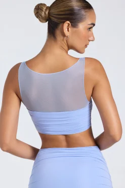 Oh Polly Co-Ords | Tops^Sheer Panelled Ruched Crop Top in Periwinkle Blue PeriwinkleBlue
