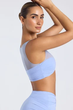 Oh Polly Co-Ords | Tops^Sheer Panelled Ruched Crop Top in Periwinkle Blue PeriwinkleBlue