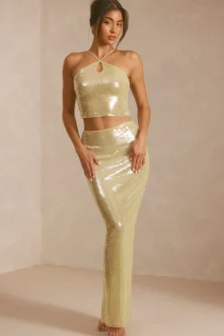Oh Polly Women'S Clothing Sale - $65 And Under | Women'S Clothing Sale - $40 And Under^Sheer Sequin Mid Rise Maxi Skirt in Pistachio