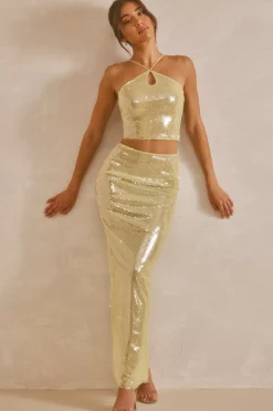 Oh Polly Women'S Clothing Sale - $65 And Under | Women'S Clothing Sale - $40 And Under^Sheer Sequin Mid Rise Maxi Skirt in Pistachio