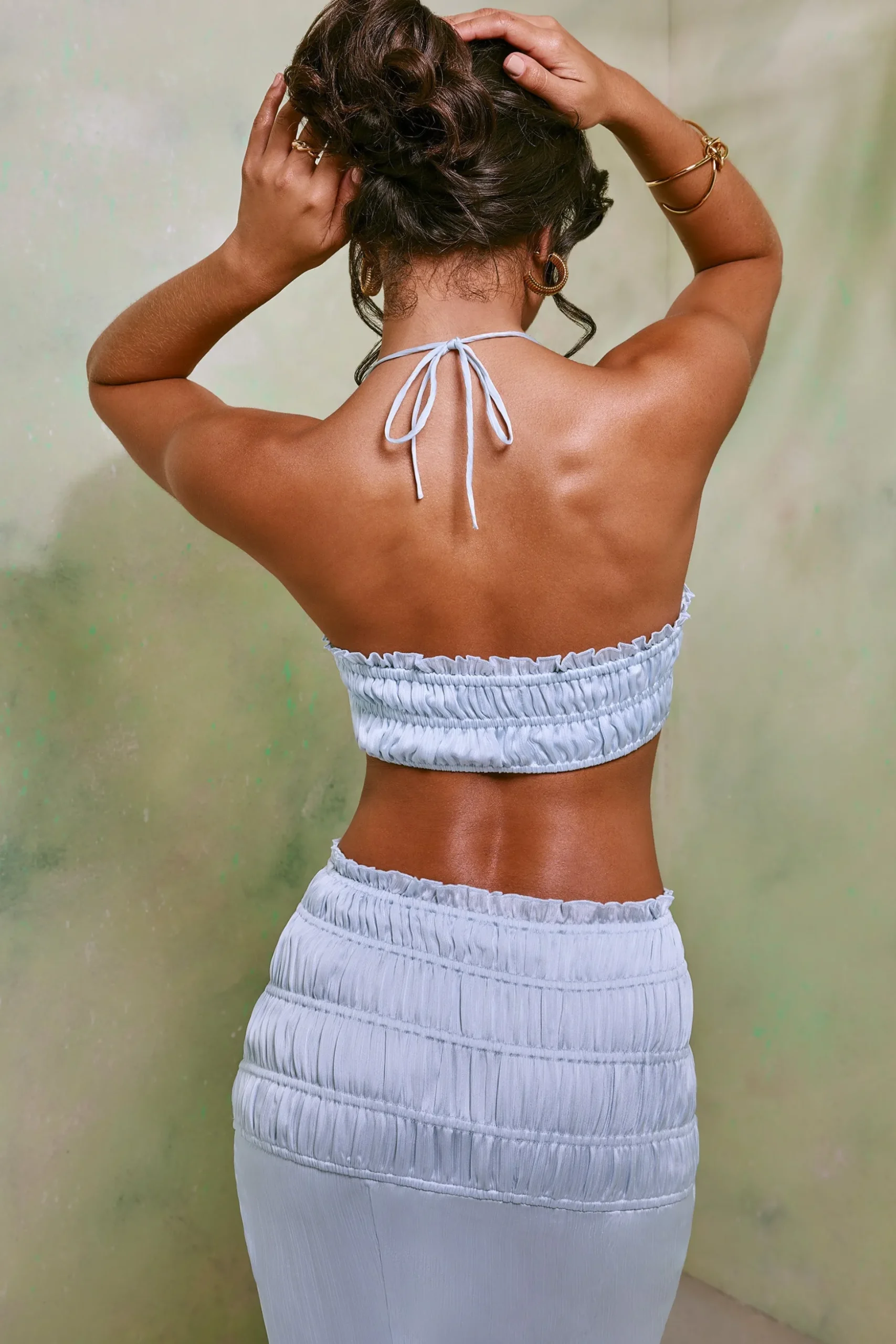 Oh Polly Women'S Clothing Sale - $65 And Under | Women'S Clothing Sale - $40 And Under^Shirred Halter Neck Crop Top in Sky Grey SkyGrey