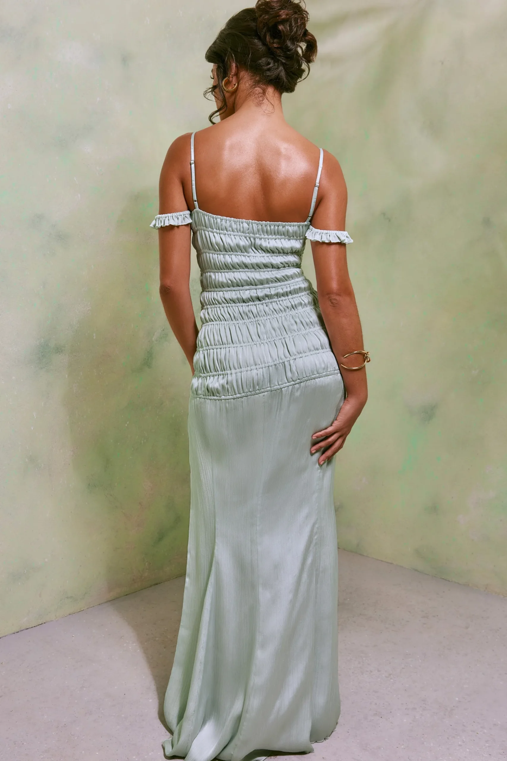 Oh Polly Women'S Clothing Sale - $65 And Under | Wedding Guest^Shirred Thigh High Split Maxi Dress in Pastel Green PastelGreen