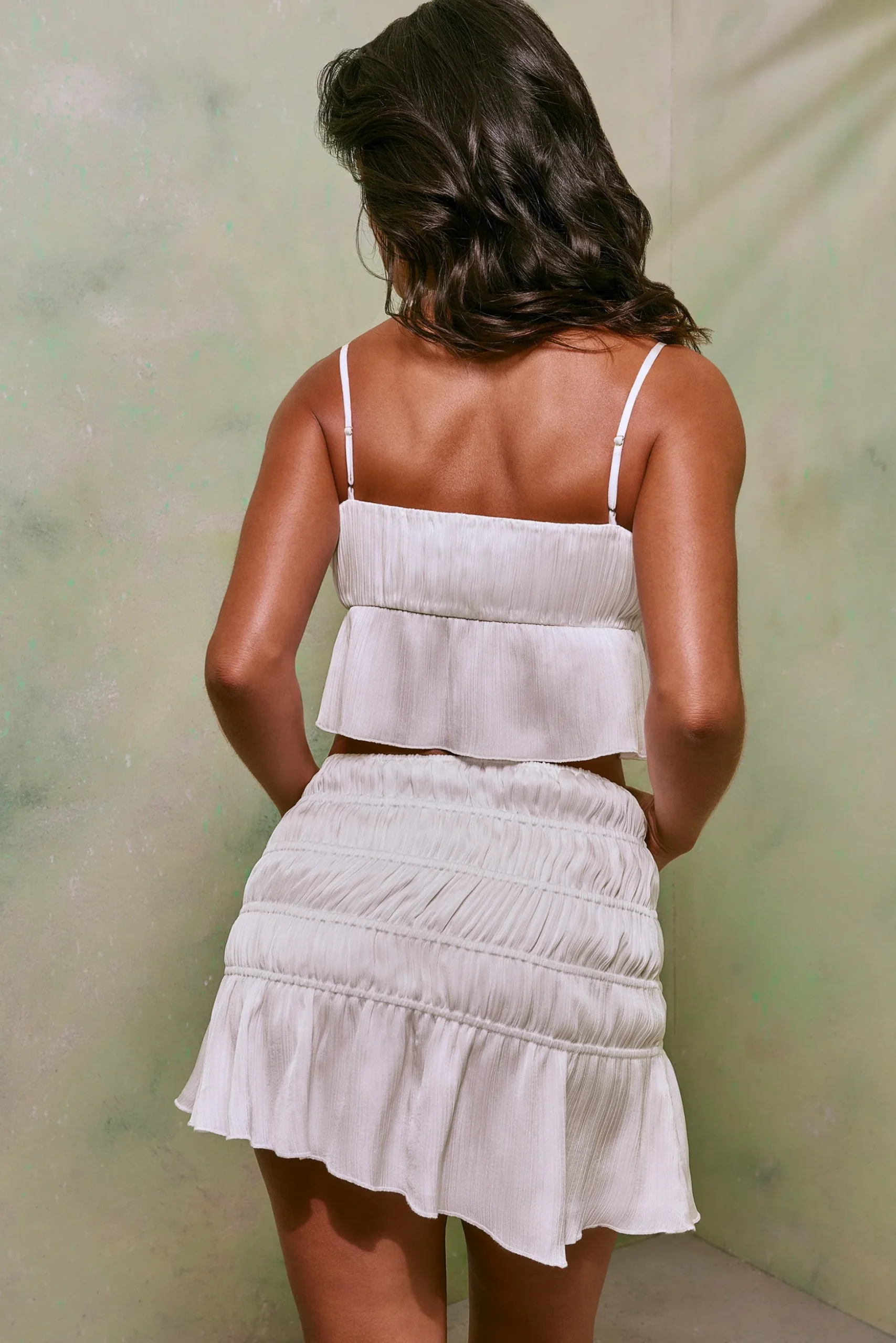 Oh Polly Women'S Clothing Sale - $65 And Under | Women'S Clothing Sale - $40 And Under^Shirred Thigh High Split Mid Rise Mini Skirt in White