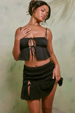 Oh Polly Women'S Clothing Sale - $65 And Under | Women'S Clothing Sale - $40 And Under^Shirred Thigh High Split Mid Rise Mini Skirt in Black