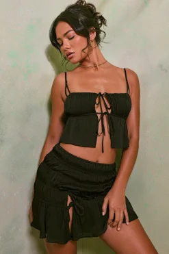 Oh Polly Women'S Clothing Sale - $65 And Under | Women'S Clothing Sale - $40 And Under^Shirred Thigh High Split Mid Rise Mini Skirt in Black