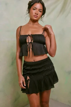 Oh Polly Women'S Clothing Sale - $65 And Under | Women'S Clothing Sale - $40 And Under^Shirred Thigh High Split Mid Rise Mini Skirt in Black