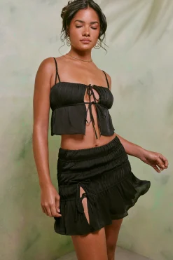 Oh Polly Women'S Clothing Sale - $65 And Under | Women'S Clothing Sale - $40 And Under^Shirred Thigh High Split Mid Rise Mini Skirt in Black