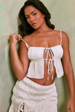 Oh Polly Women'S Clothing Sale - $65 And Under | Women'S Clothing Sale - $40 And Under^Shirred Tie Up Front Crop Top in White