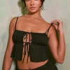 Oh Polly Women'S Clothing Sale - $65 And Under | Women'S Clothing Sale - $40 And Under^Shirred Tie Up Front Crop Top in Black
