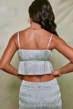 Oh Polly Women'S Clothing Sale - $65 And Under | Women'S Clothing Sale - $40 And Under^Shirred Tie Up Front Crop Top in Pastel Green PastelGreen