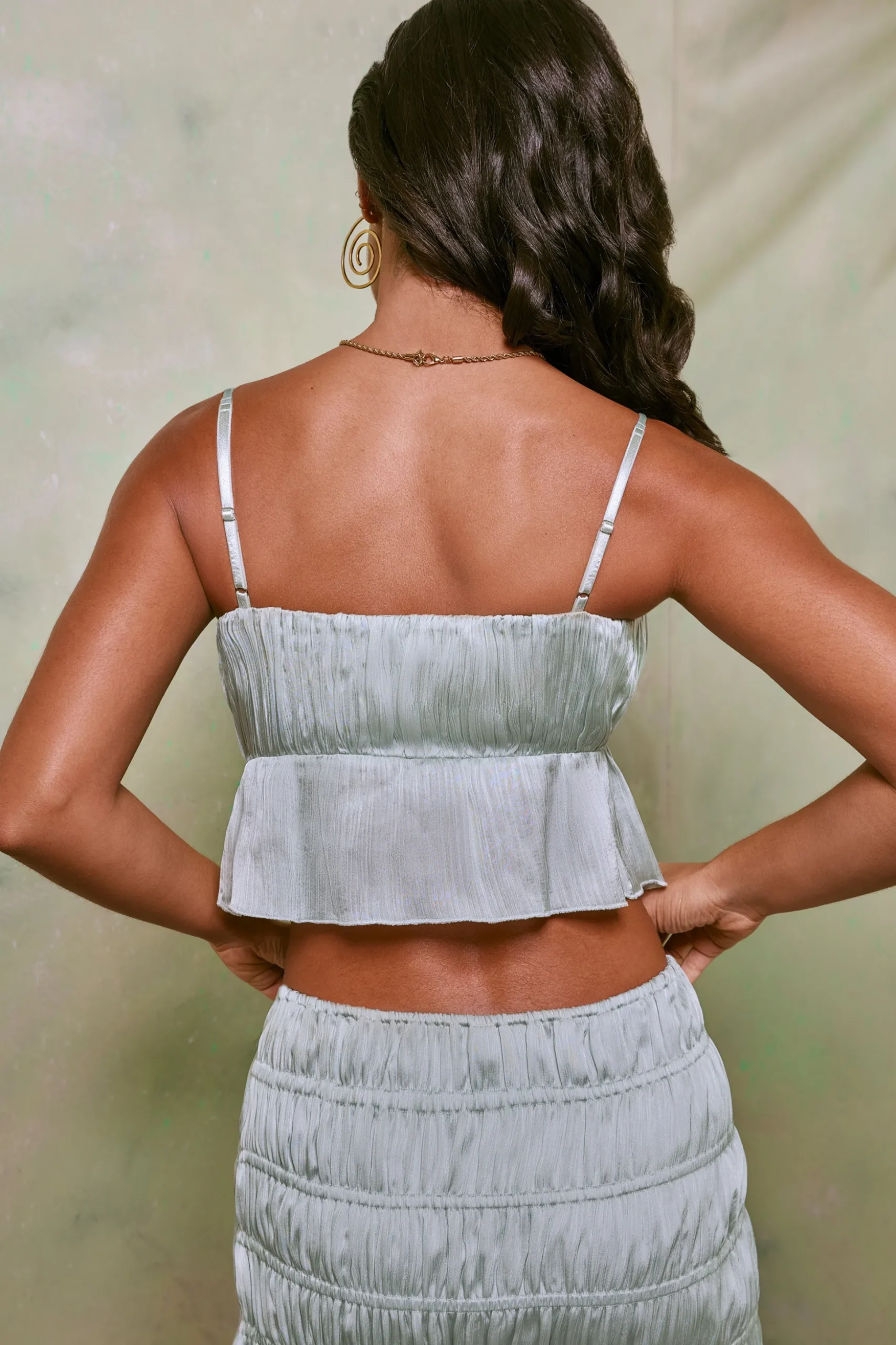 Oh Polly Women'S Clothing Sale - $65 And Under | Women'S Clothing Sale - $40 And Under^Shirred Tie Up Front Crop Top in Pastel Green PastelGreen