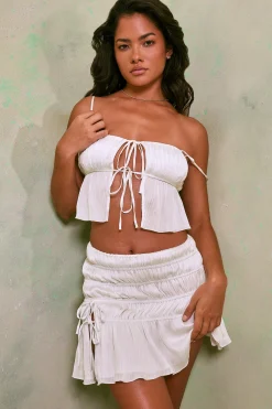 Oh Polly Women'S Clothing Sale - $65 And Under | Women'S Clothing Sale - $40 And Under^Shirred Tie Up Front Crop Top in White