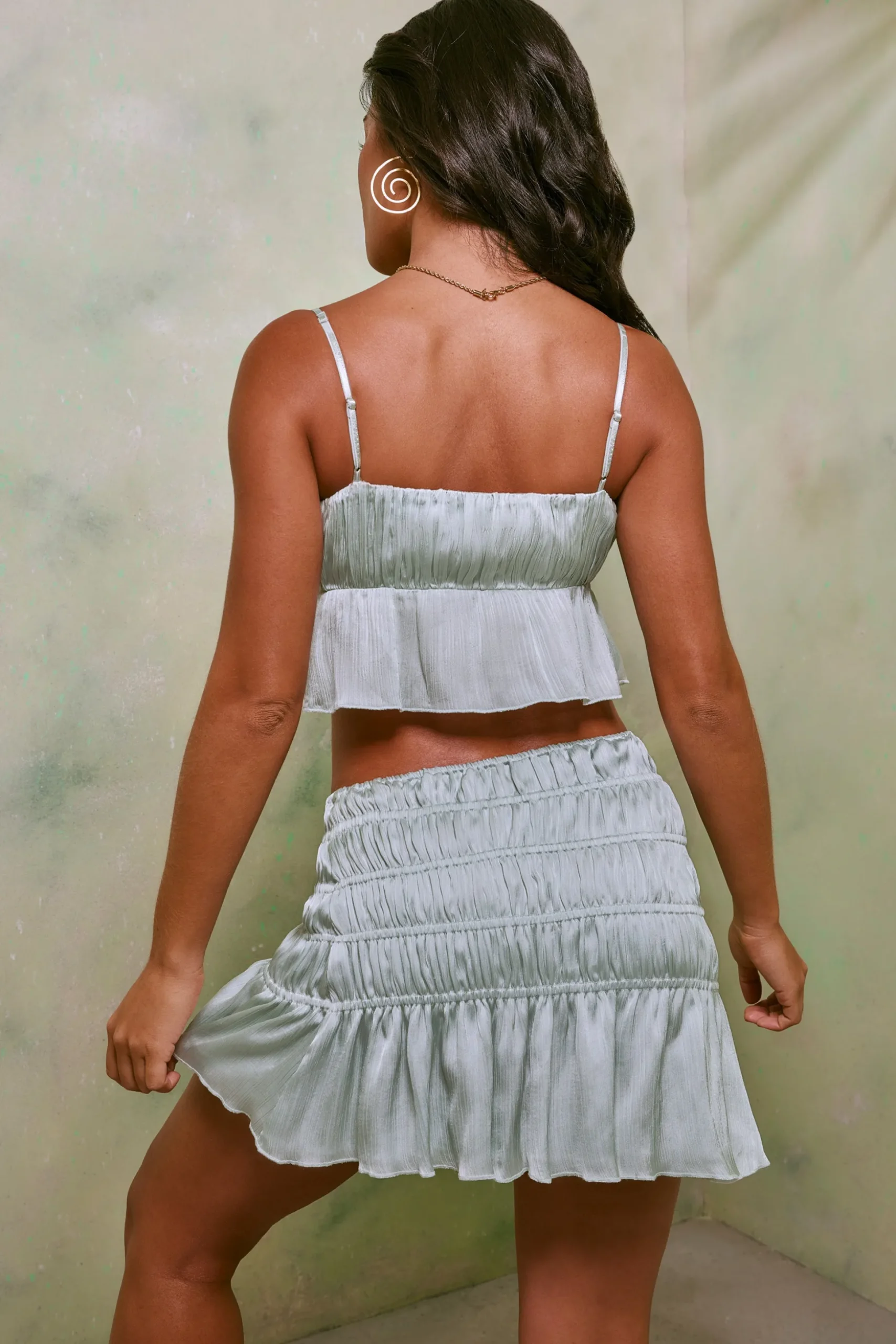 Oh Polly Women'S Clothing Sale - $65 And Under | Women'S Clothing Sale - $40 And Under^Shirred Tie Up Front Crop Top in Pastel Green PastelGreen