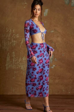 Oh Polly Women'S Clothing Sale - $65 And Under | Women'S Clothing Sale - $40 And Under^Side Split Midaxi Skirt in Periwinkle Print PeriwinklePrint