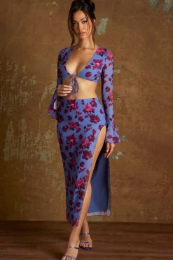 Oh Polly Women'S Clothing Sale - $65 And Under | Women'S Clothing Sale - $40 And Under^Side Split Midaxi Skirt in Periwinkle Print PeriwinklePrint
