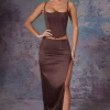 Oh Polly Women'S Clothing Sale - $65 And Under | Women'S Clothing Sale - $40 And Under^Side Split Satin Maxi Skirt in Brown