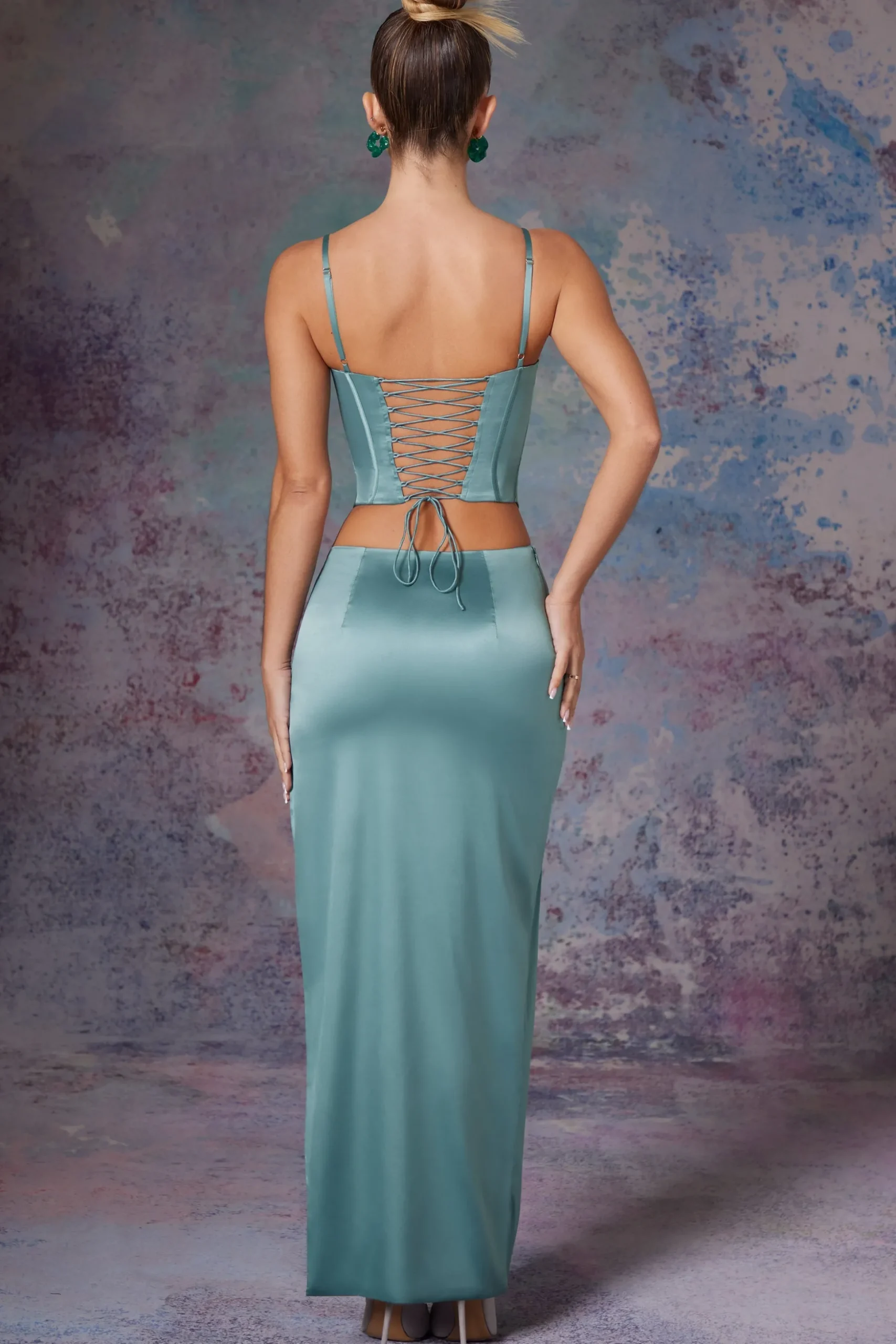Oh Polly Women'S Clothing Sale - $65 And Under | Women'S Clothing Sale - $40 And Under^Side Split Satin Maxi Skirt in Light Teal LightTeal
