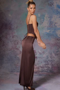 Oh Polly Women'S Clothing Sale - $65 And Under | Women'S Clothing Sale - $40 And Under^Side Split Satin Maxi Skirt in Brown