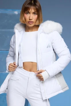 Oh Polly Coats^Ski Jacket with Detachable Sleeves in White