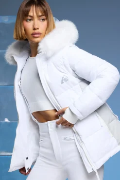 Oh Polly Coats^Ski Jacket with Detachable Sleeves in White