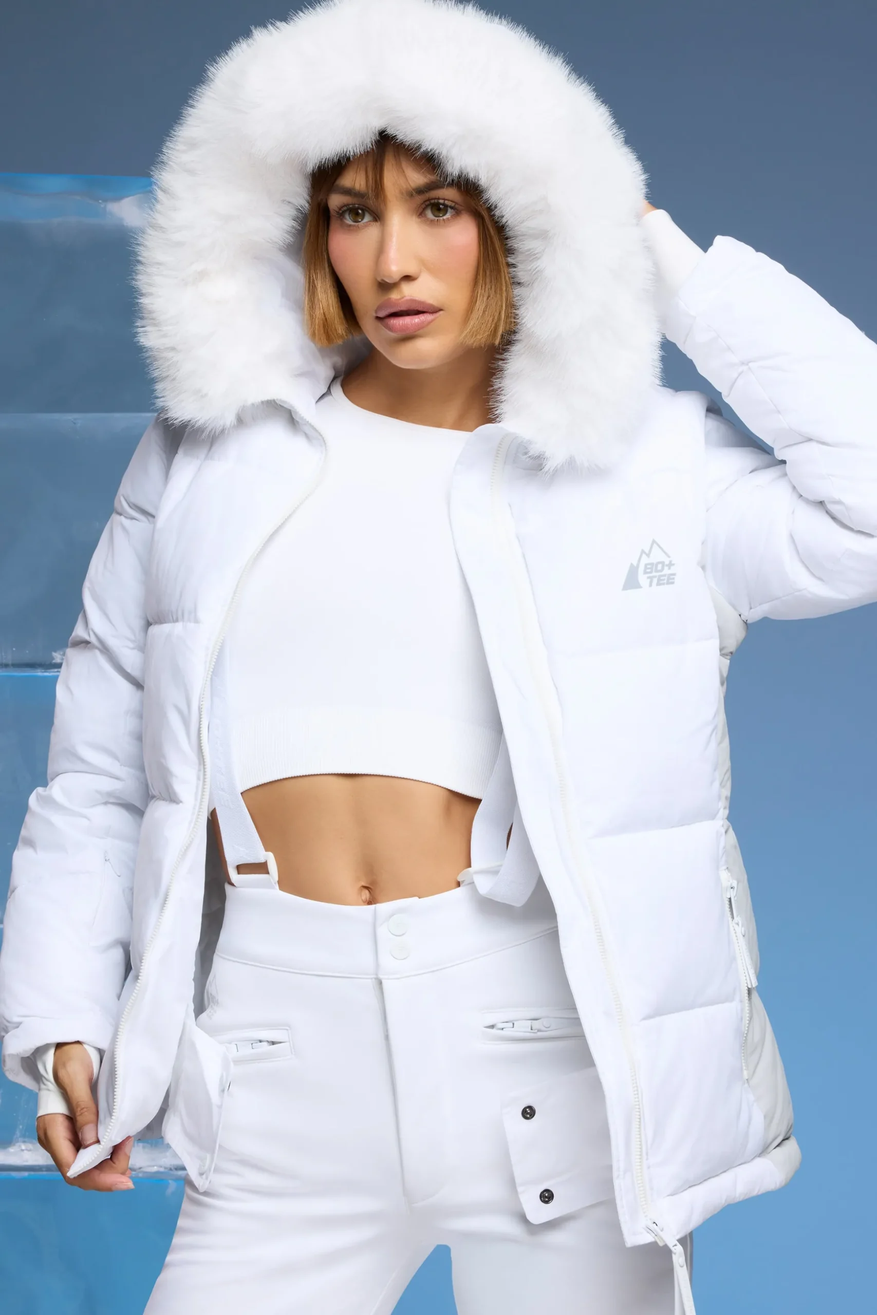 Oh Polly Coats^Ski Jacket with Detachable Sleeves in White