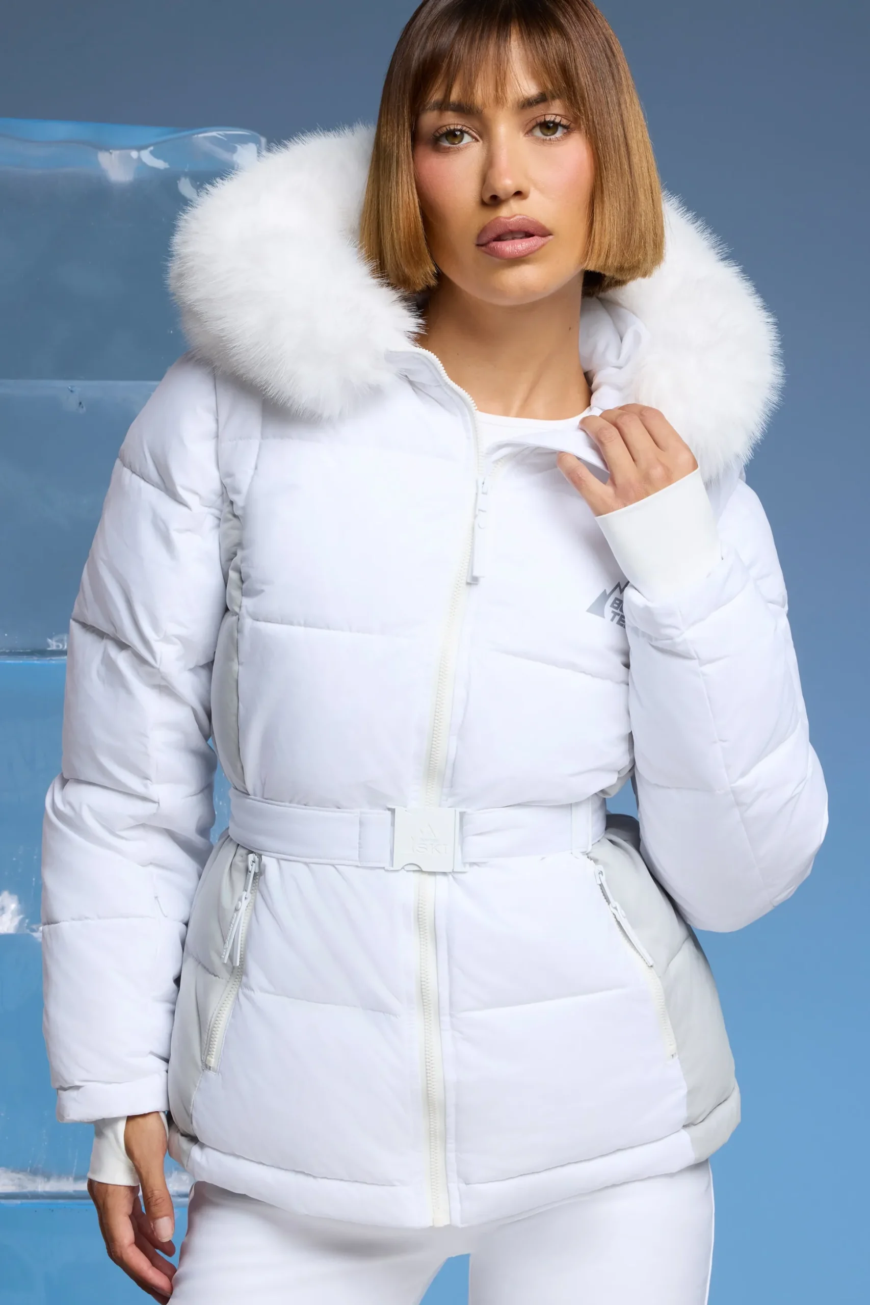 Oh Polly Coats^Ski Jacket with Detachable Sleeves in White