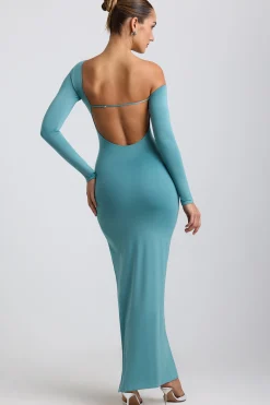 Oh Polly Women'S Clothing Sale - $65 And Under | Wedding Guest^Slinky Jersey Asymmetric Ruched Hardware Detail Maxi Dress in Sea Green SeaGreen