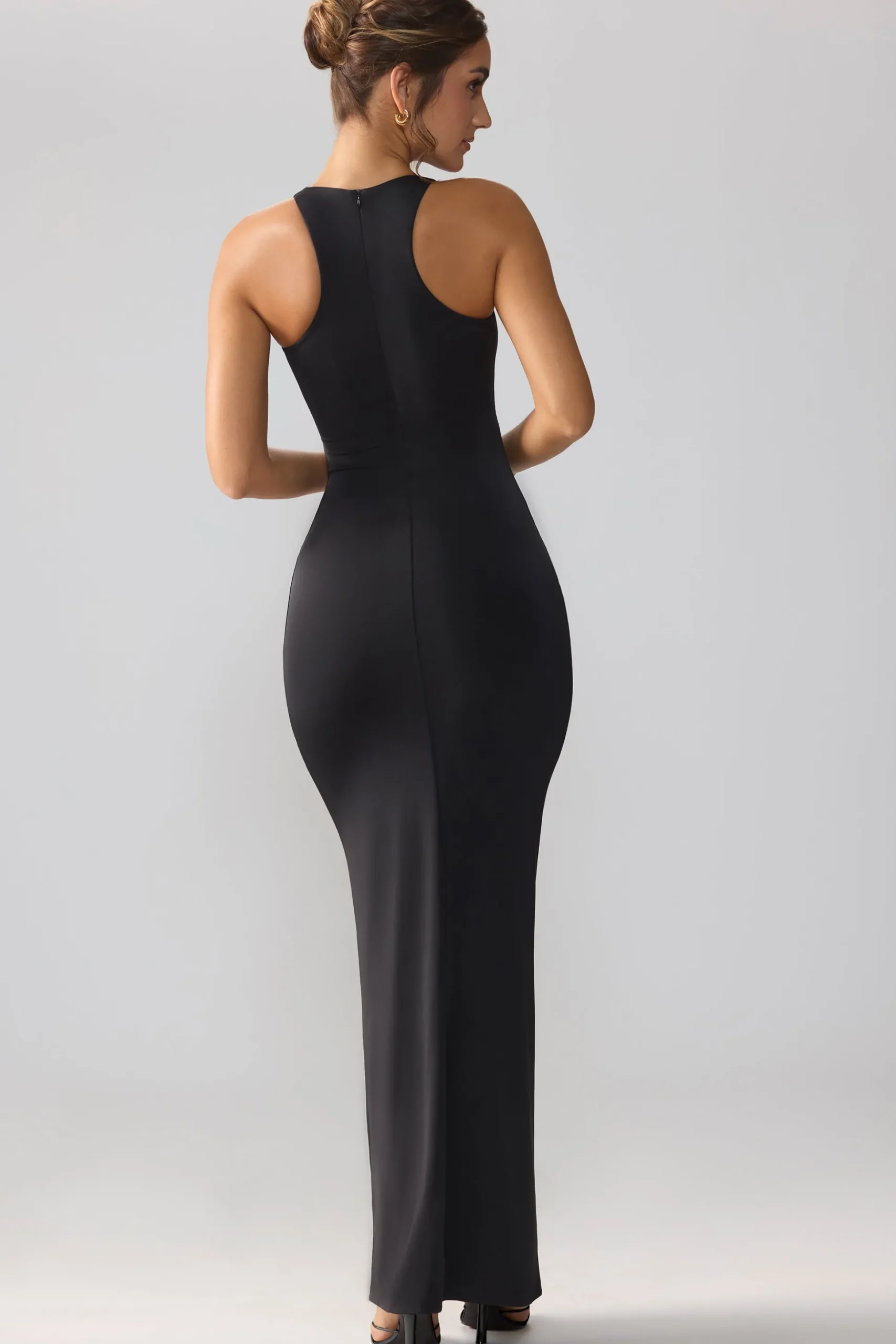 Oh Polly Party Dresses | Birthday^Slinky Jersey Cut Out Ruffle Racerback Maxi Dress in Black
