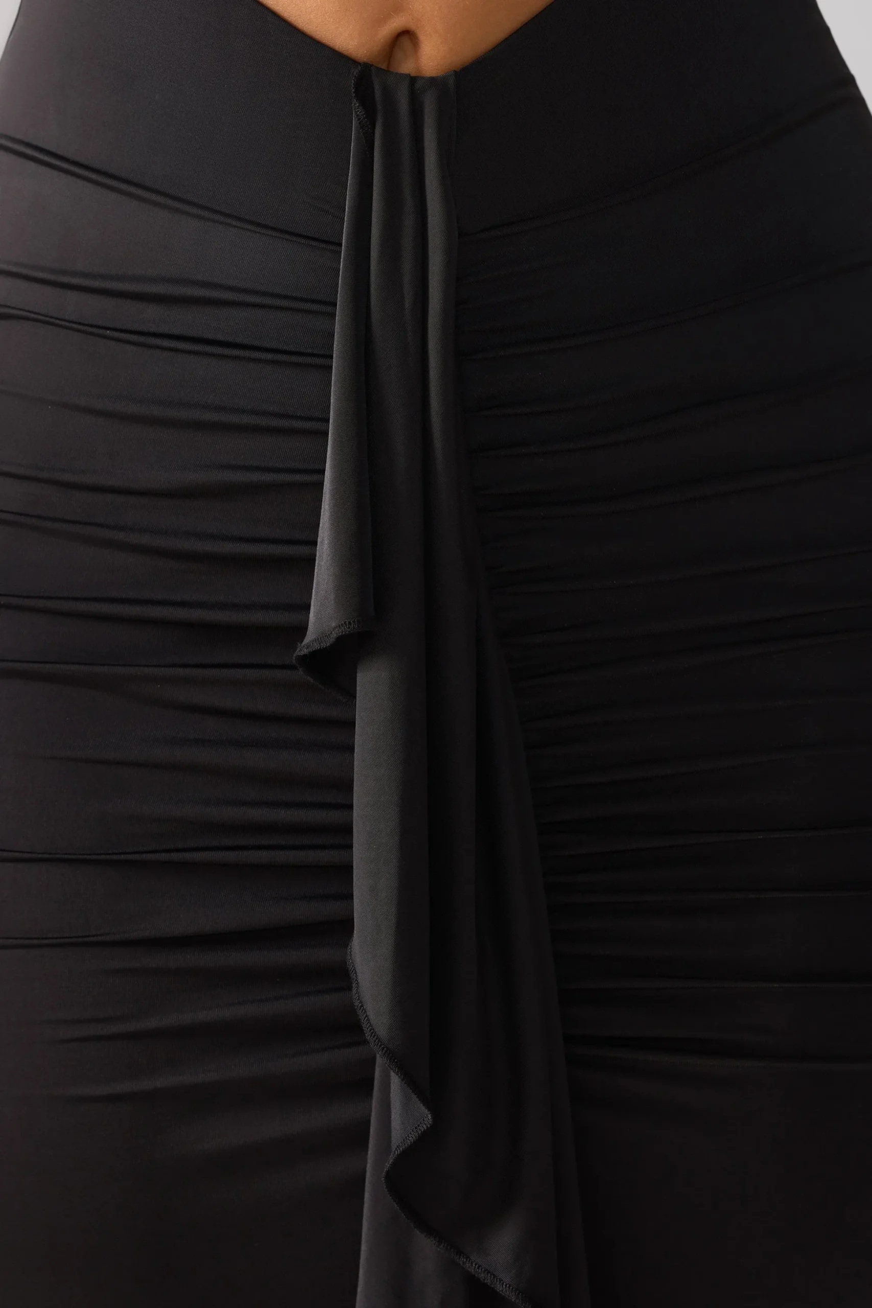 Oh Polly Party Dresses | Birthday^Slinky Jersey Cut Out Ruffle Racerback Maxi Dress in Black