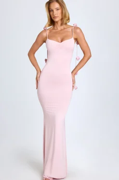 Oh Polly Wedding Guest^Slinky Jersey Floral-Appliqué Gown in Blush