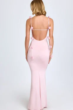 Oh Polly Wedding Guest^Slinky Jersey Floral-Appliqué Gown in Blush
