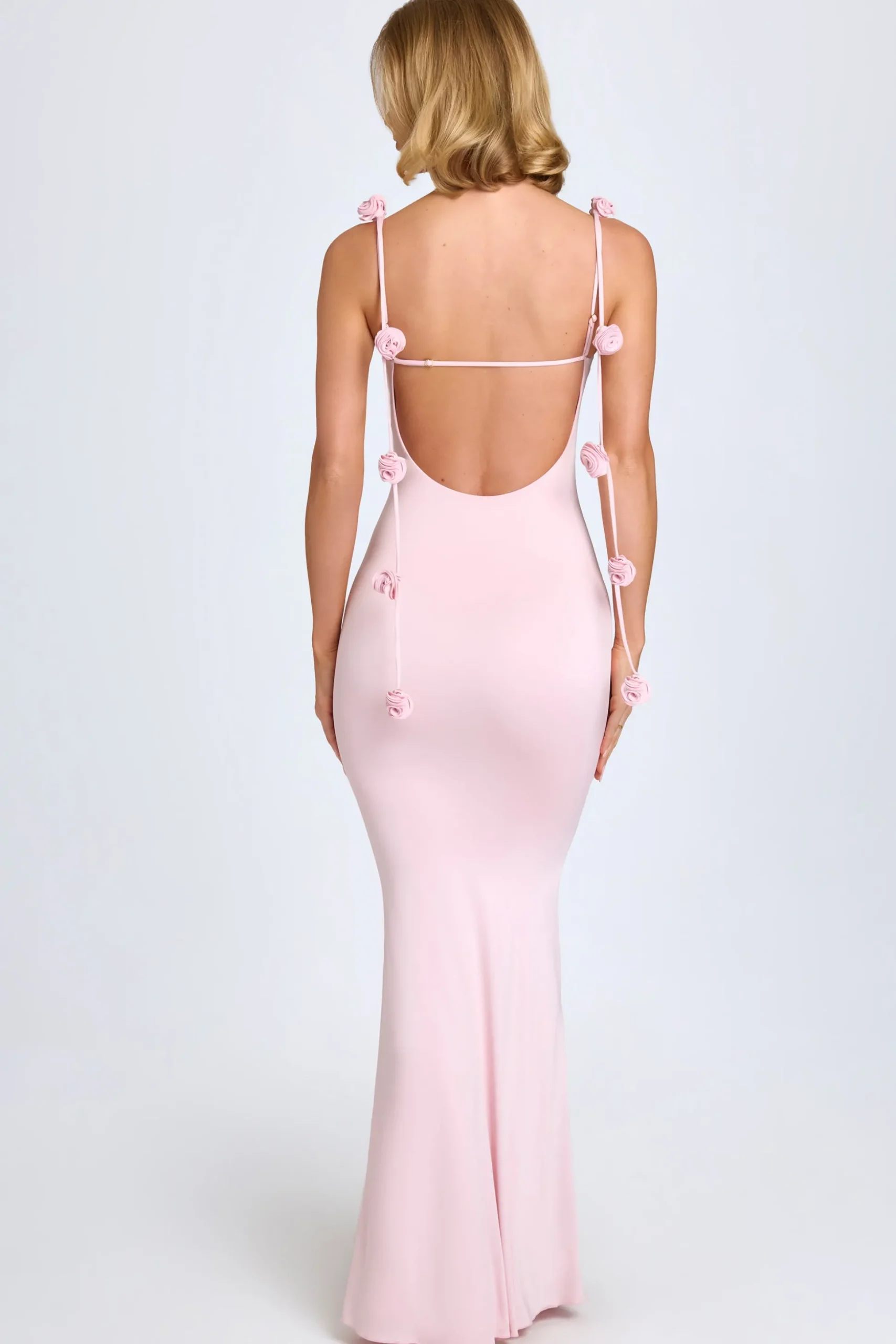 Oh Polly Wedding Guest^Slinky Jersey Floral-Appliqué Gown in Blush