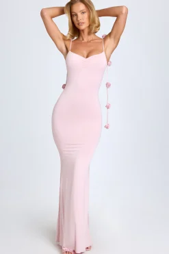 Oh Polly Wedding Guest^Slinky Jersey Floral-Appliqué Gown in Blush