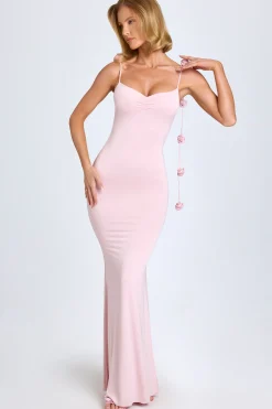 Oh Polly Wedding Guest^Slinky Jersey Floral-Appliqué Gown in Blush