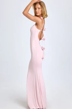 Oh Polly Wedding Guest^Slinky Jersey Floral-Appliqué Gown in Blush
