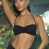 Oh Polly Co-Ords | Tops^Slinky Jersey Hardware Detail Halterneck Bralette in Black