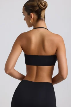 Oh Polly Co-Ords | Tops^Slinky Jersey Hardware Detail Halterneck Bralette in Black