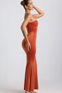 Oh Polly Wedding Guest^Slinky Jersey Hardware Detail Strapless Maxi Dress in Burnt Orange BurntOrange