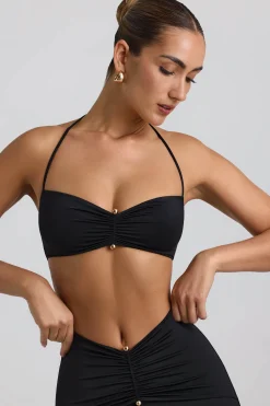 Oh Polly Co-Ords | Tops^Slinky Jersey Hardware Detail Halterneck Bralette in Black