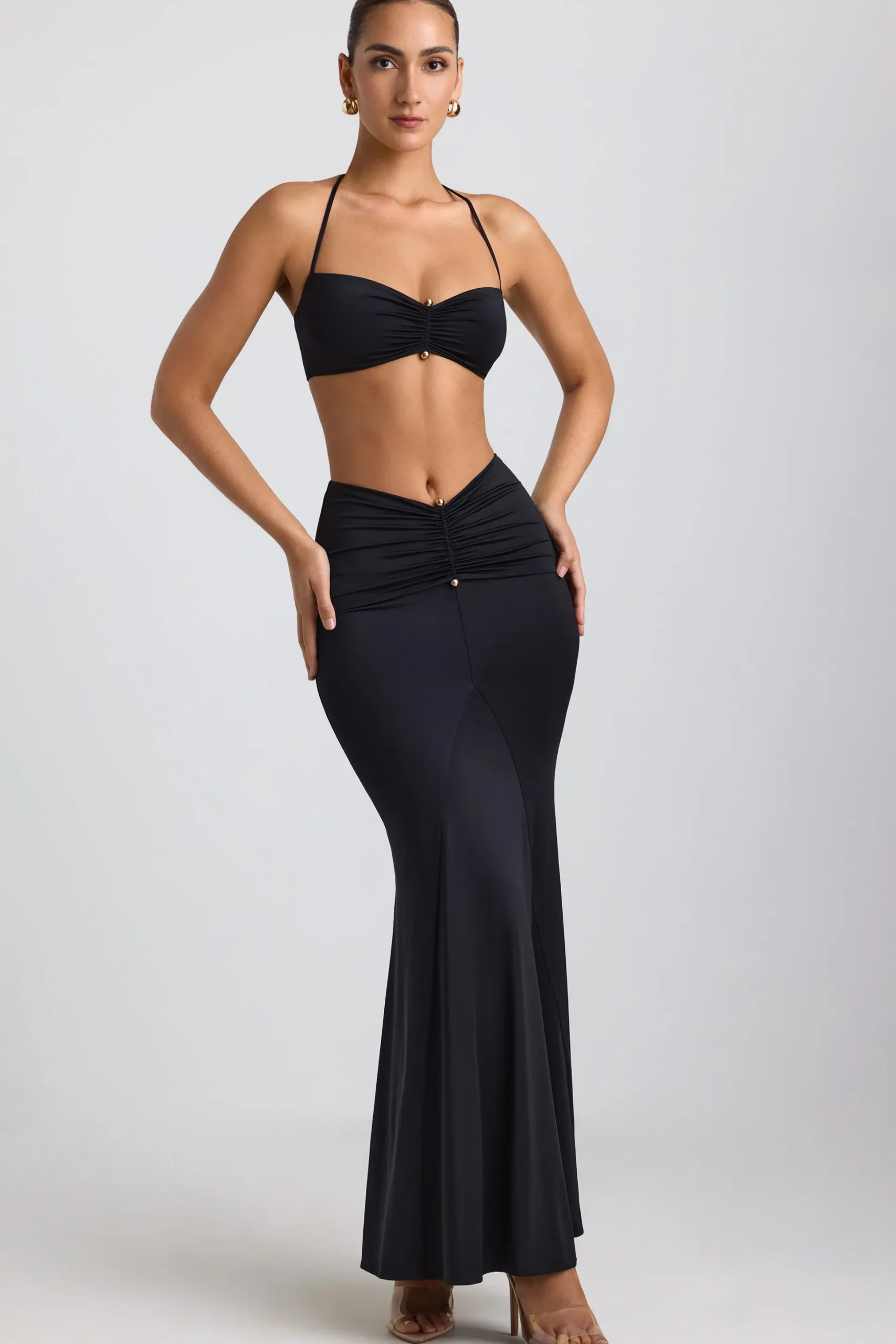 Oh Polly Skirts & Skorts | Co-Ords^Slinky Jersey Hardware Detail Maxi Skirt in Black