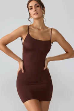 Oh Polly Fall Outfits^Slinky Jersey Open Back Mini Dress in Espresso