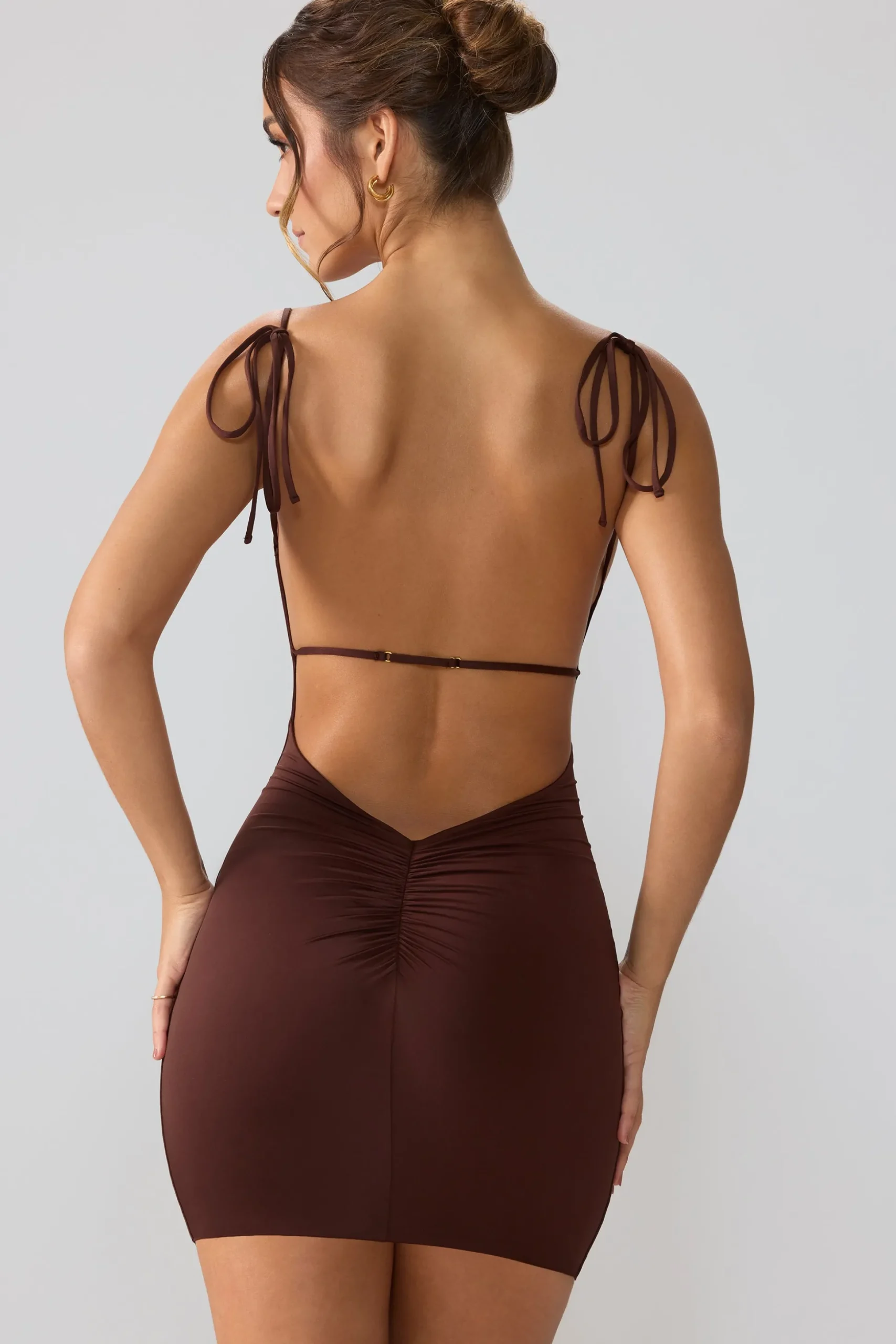 Oh Polly Fall Outfits^Slinky Jersey Open Back Mini Dress in Espresso