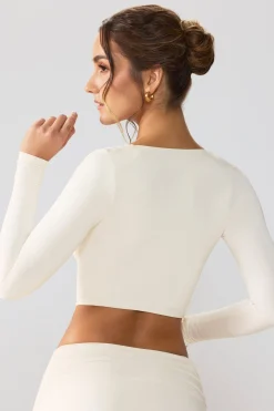 Oh Polly Women'S Clothing Sale - $65 And Under | Women'S Clothing Sale - $40 And Under^Slinky Jersey Plunge Neck Long Sleeve Crop Top Top in Ivory