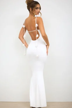 Oh Polly Party Dresses | Bride To Be^Slinky Jersey Rose Detail Evening Gown in White