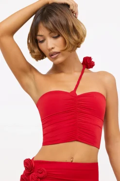Oh Polly Women'S Clothing Sale - $65 And Under | Women'S Clothing Sale - $40 And Under^Slinky Jersey Rose Detail Asymmetric Top in Scarlet Red ScarletRed