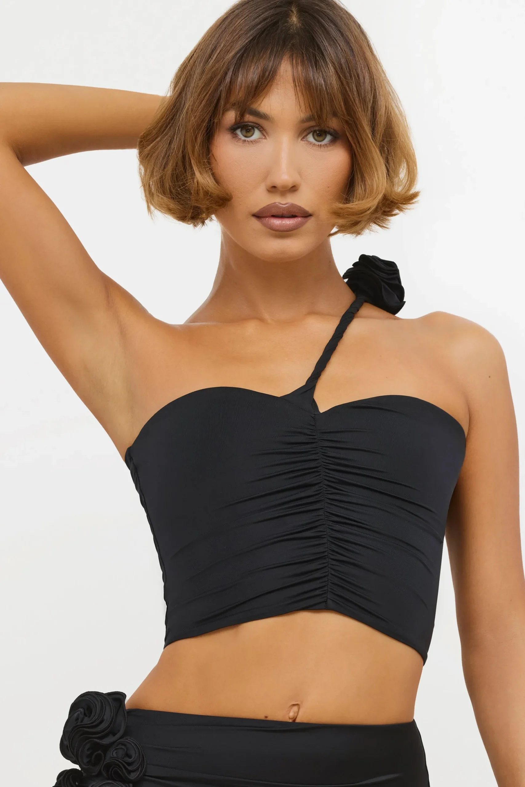 Oh Polly Women'S Clothing Sale - $65 And Under | Women'S Clothing Sale - $40 And Under^Slinky Jersey Rose Detail Asymmetric Top in Black