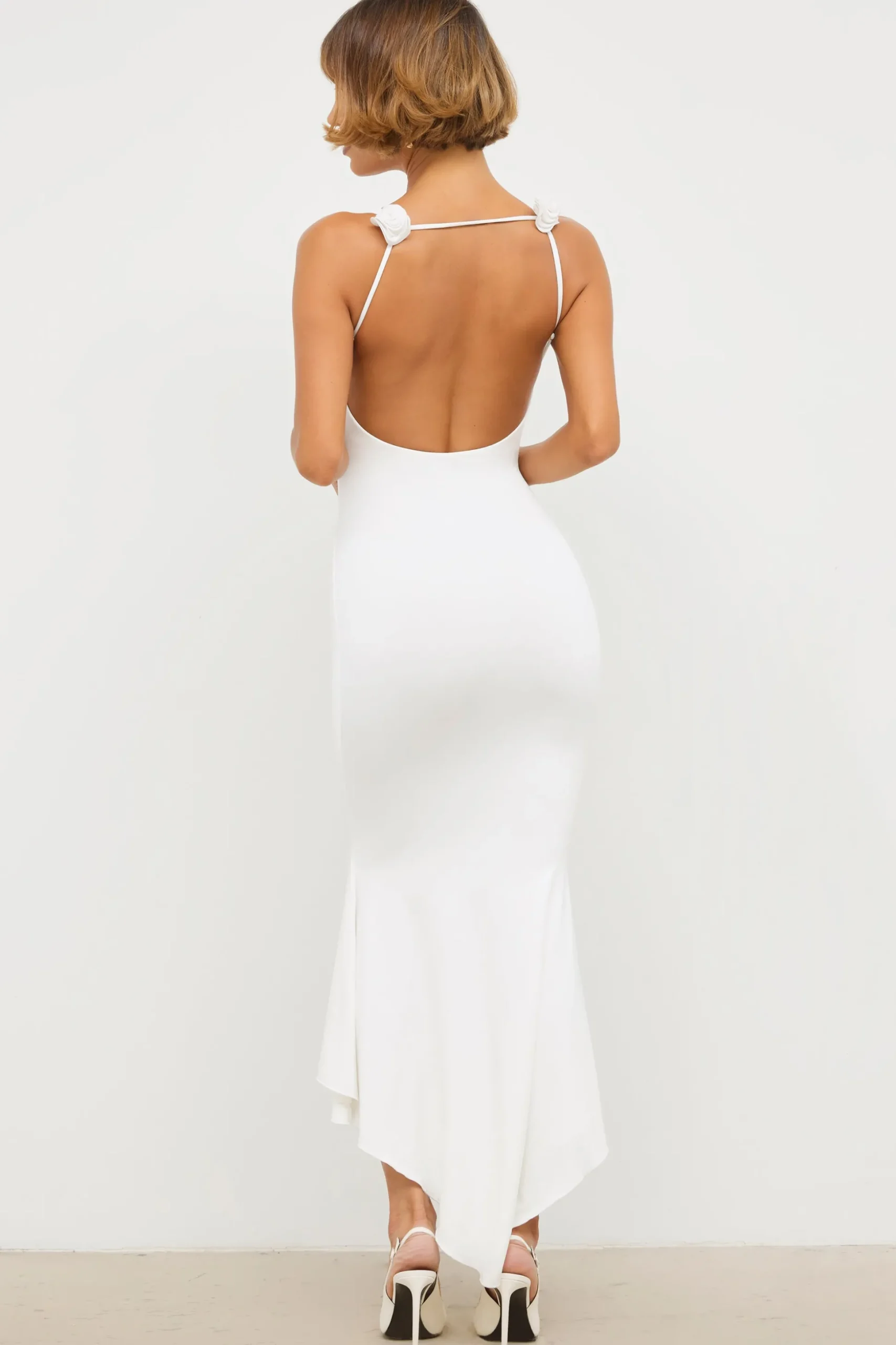 Oh Polly Women'S Clothing Sale - $65 And Under | Bride To Be^Slinky Jersey Rose Detail Midi Dress in White